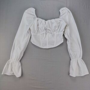 LEGIT Crop Top Womens S White Milkmaid Corset Bell Sleeve‎ Cottagecore Tie Front